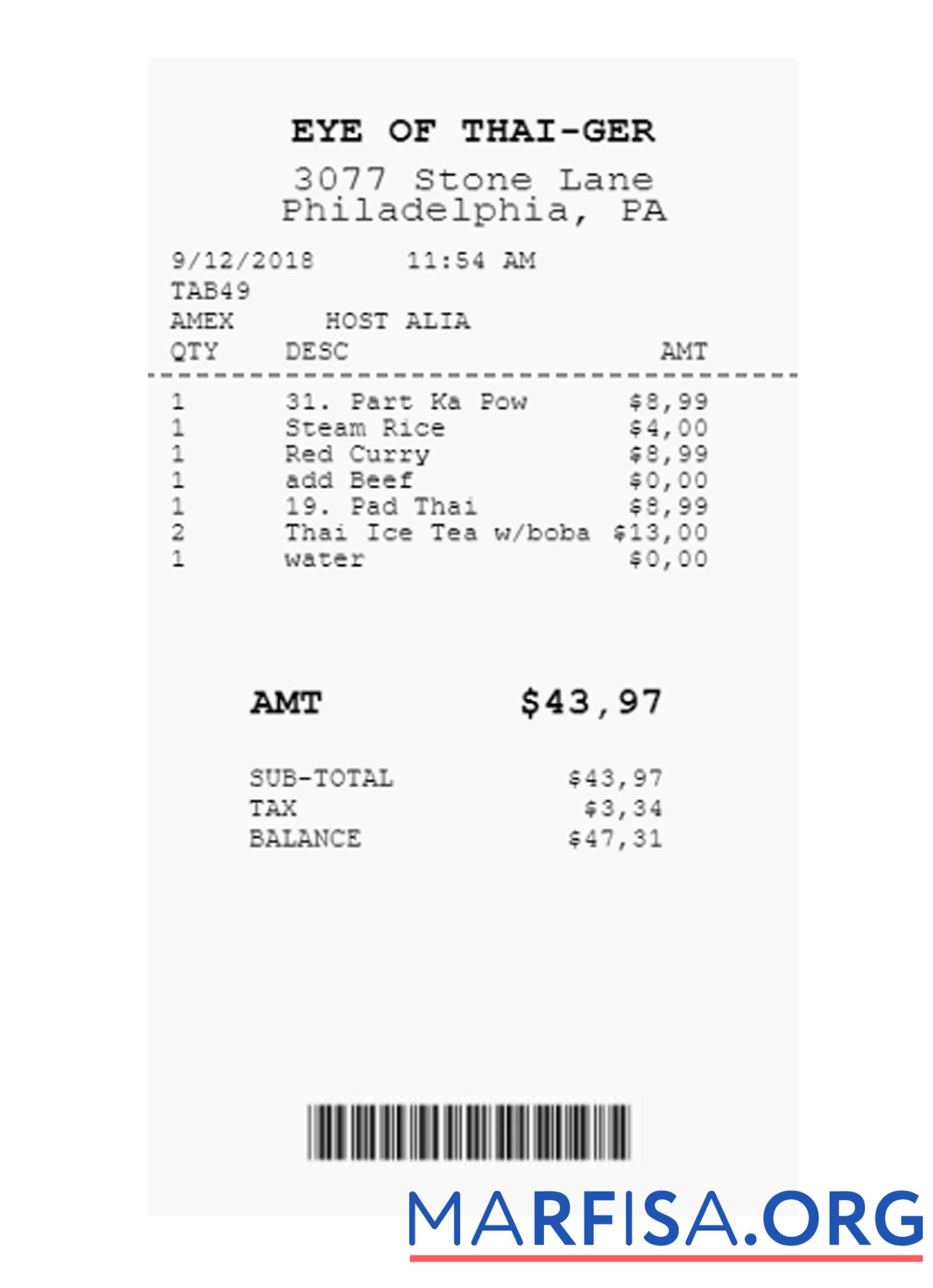 Printable EYE OF THAI GER payment receipt version 2 real example
